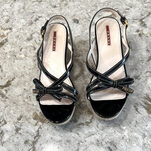 Prada Patent Leather Black Sandals with Criss-Cross Straps size 8